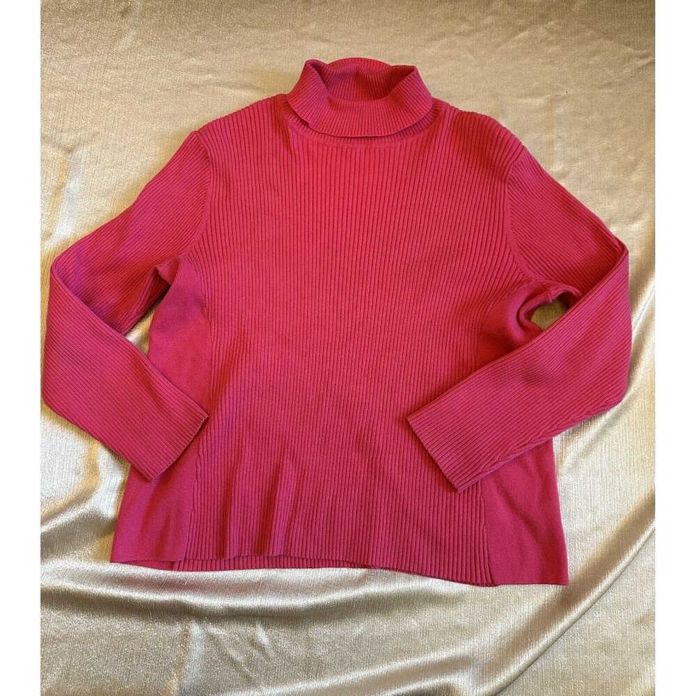 Coldwater Creek Women's Pink Knit Ribbed Turtleneck Sweater Pullover 1X XL